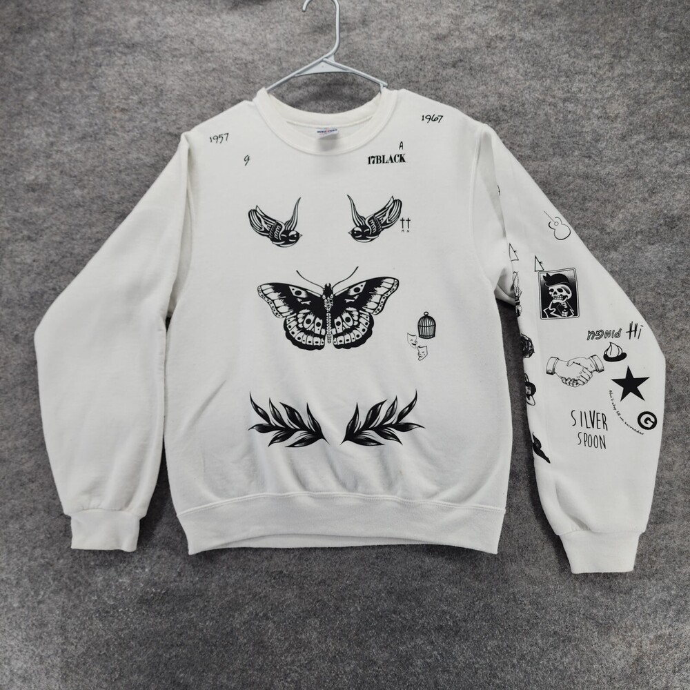 Harry Styles Tattoo Sweatshirt Womens Small Long Sleeve Black White
